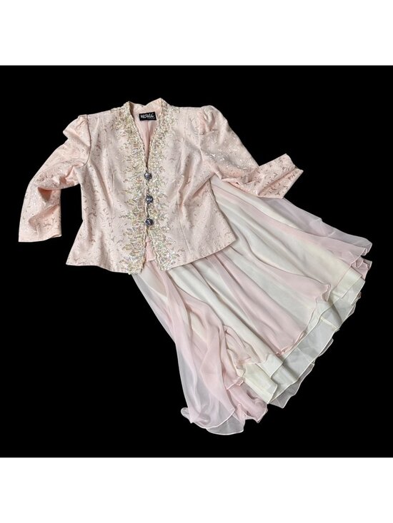 Ursula of Switzerland Dresses & Skirts - Vintage Pink Jacket Skirt Set 1980s Sequins Glam Size 14 Ursula Of Switzerland